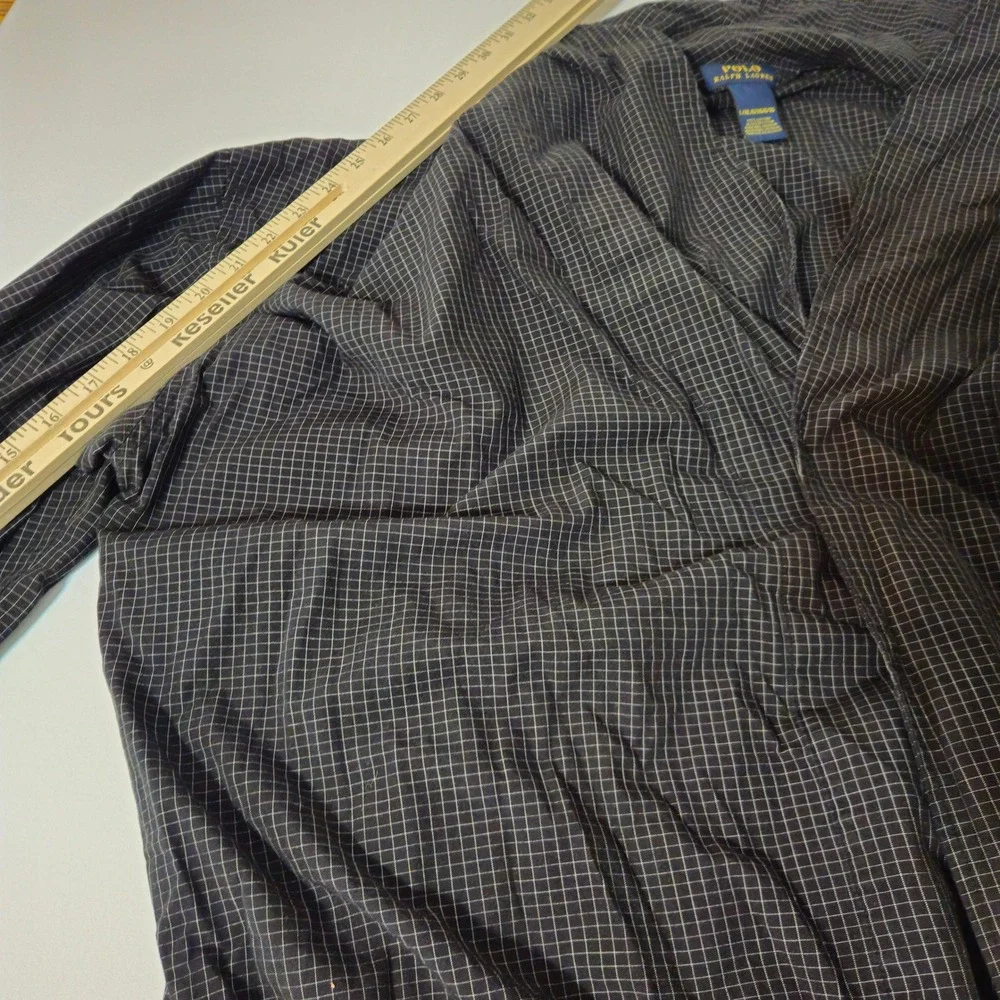 Polo Ralph‎ Lauren Robe Men L/XL Black White Grid Check 100% Cotton Shawl Collar